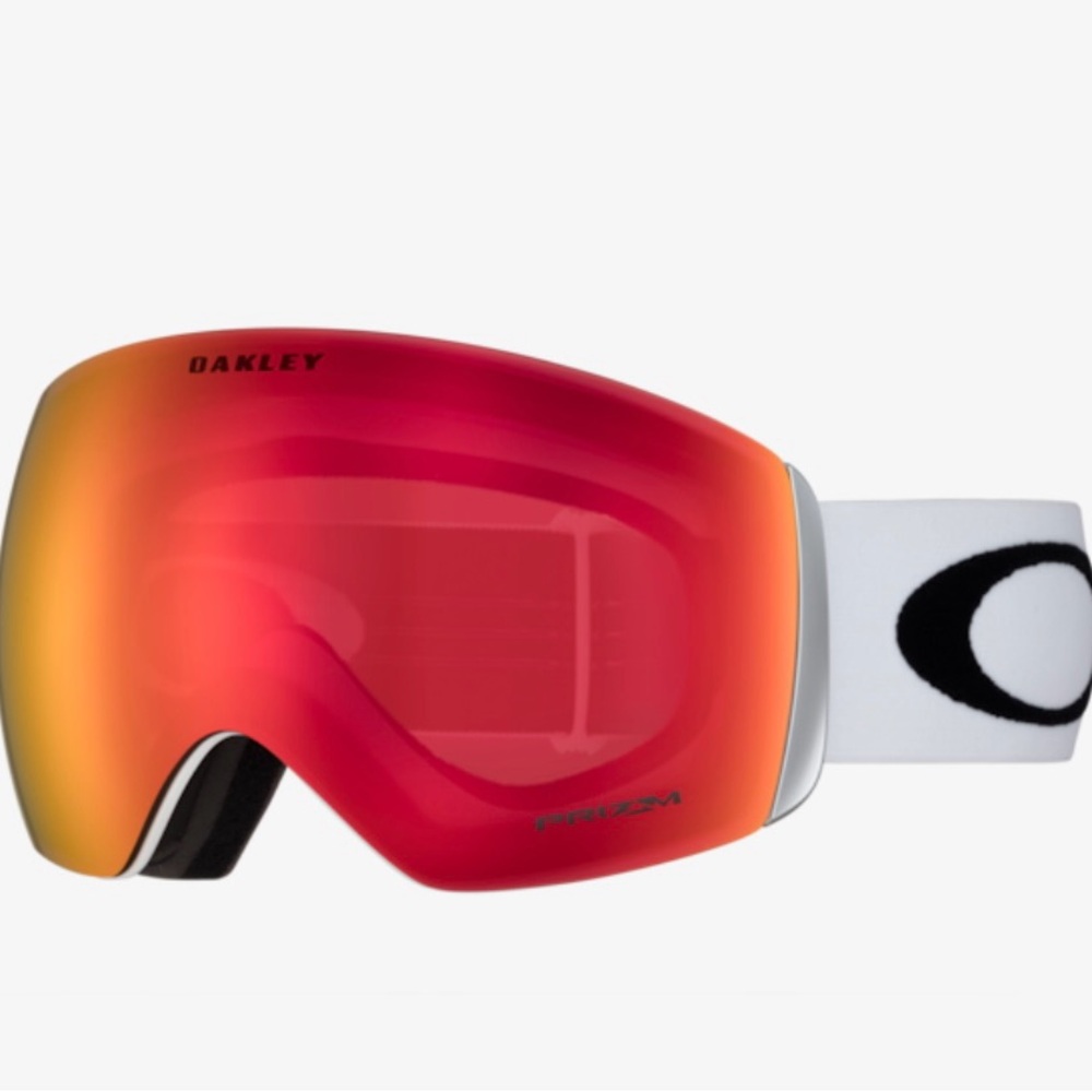Oakley men’s ski goggles white strap red face prizim